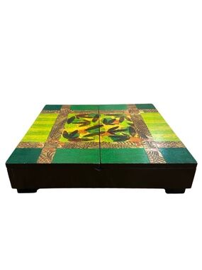 Rare Brazilian Fair Trade Artisan Hand-Painted Wooden Box 12" Divided Interior